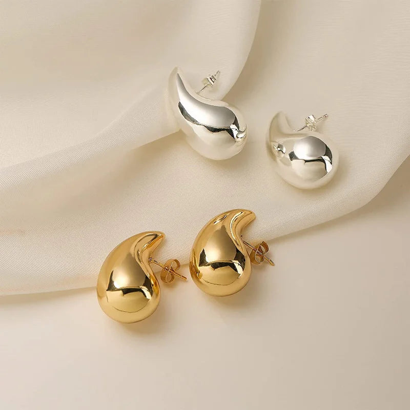 Stainless Steel Gold Color Chunky Dome Water Drop Earring for Women Vintage Glossy Thick Teardrop Hoops Earrings Jewelry