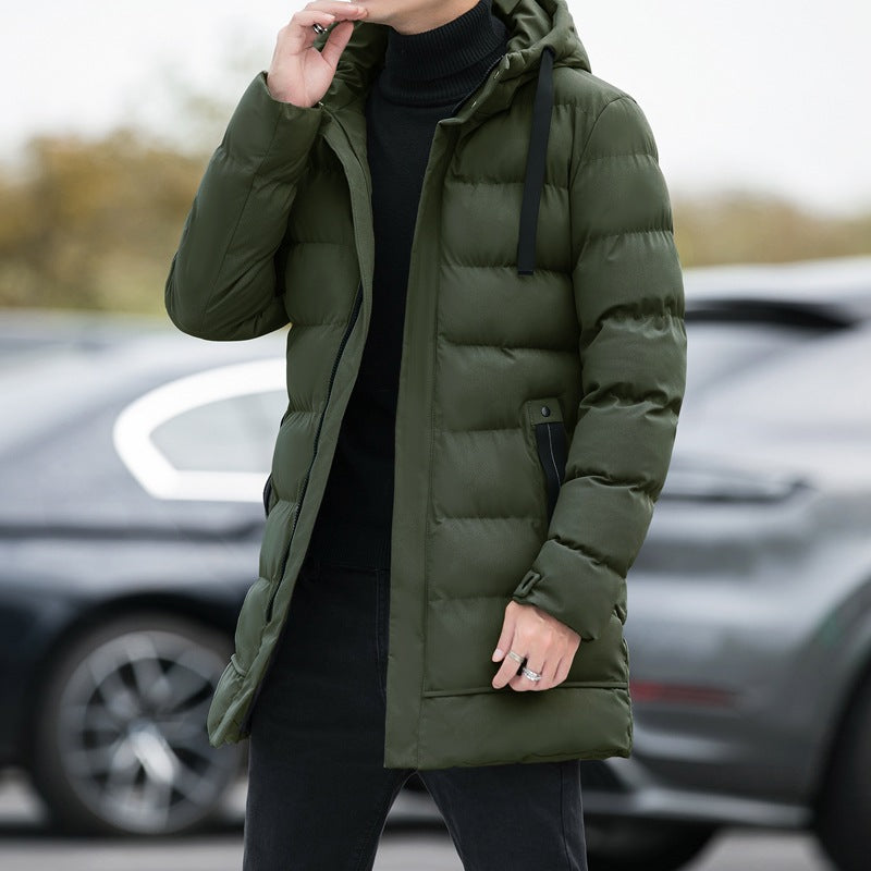 Long Hooded Jacket Men Winter Warm Windproof Coat Fashion Solid Color Clothes Outdoor