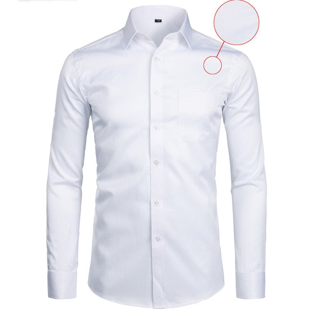 White Business Dress Shirt Men Fashion Slim Fit Long Sleeve Soild Casual Shirts Mens Working Office Wear Shirt With Pocket S-8XL