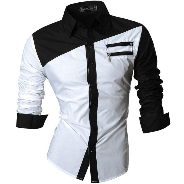 Jeansian Men's Casual Dress Shirts Fashion Desinger Stylish Long Sleeve Slim Fit 8371 Black2