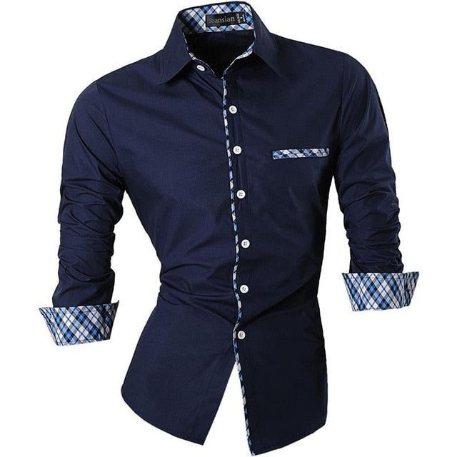 Jeansian Men's Casual Dress Shirts Fashion Desinger Stylish Long Sleeve Slim Fit 8371 Black2