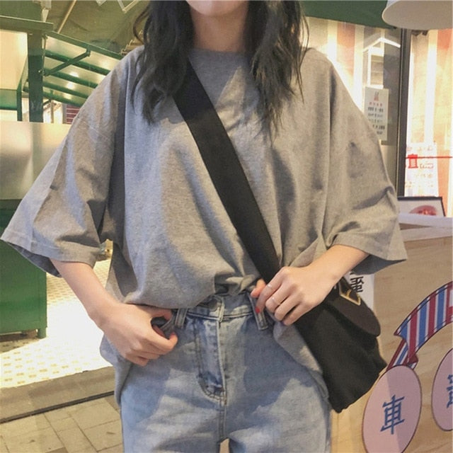 oversize Tee Shirt 7 Solid Color Basic T-shirts Women Casual Harajuku Summer new long Tops Korean Hipster White T Shirt