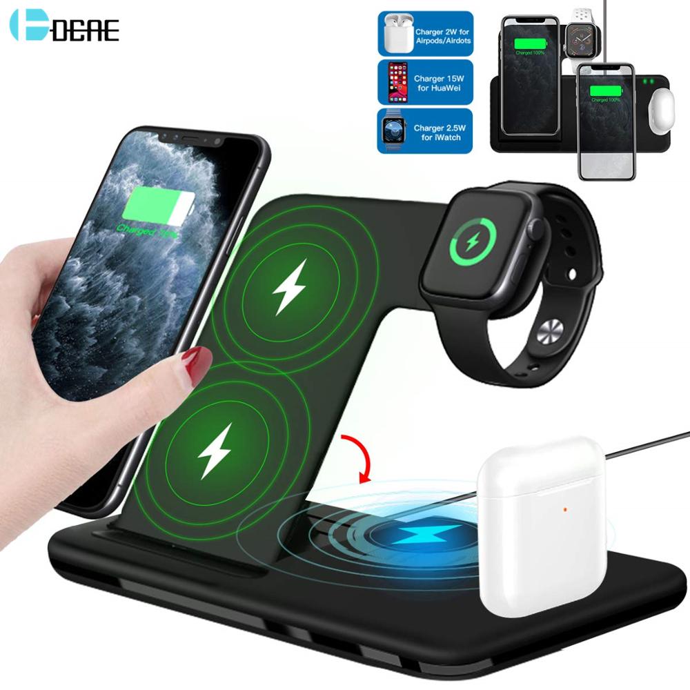 15W Qi Fast Wireless Charger Stand For iPhone 11 XR X 8 Apple Watch 4 in 1 Foldable Charging Dock Station for Airpods Pro iWatch