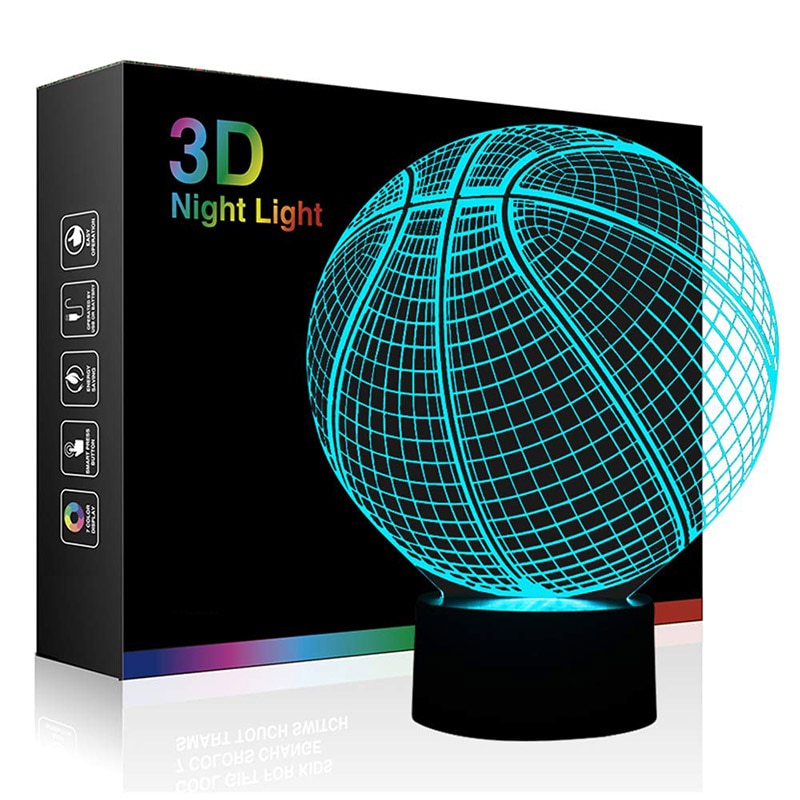 3D Optical Illusion Night Light 7 LED Color Changing Lamp Cool Soft Light Safe For Kids Solution Nightmares Basketball Sport
