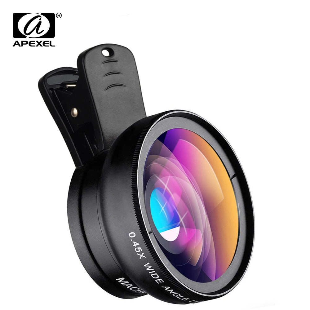 APEXEL Phone Lens kit 0.45x Super Wide Angle & 12.5x Super Macro Lens HD Camera Lentes for iPhone 6S 7 Xiaomi more cellphone