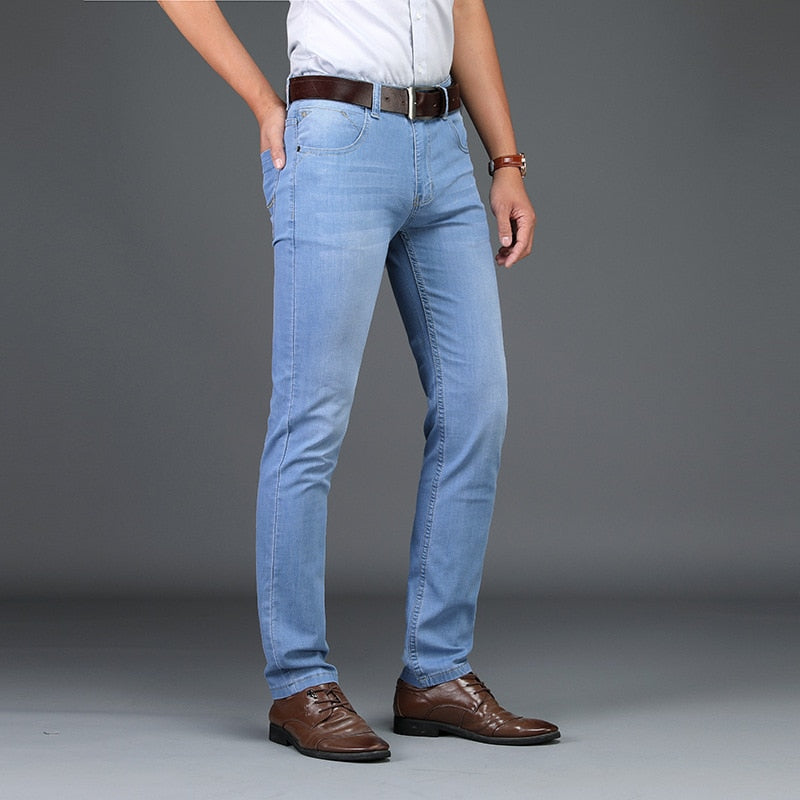 Skinny Jeans Men 2020 Fashion Male Business Stretch Denim Trouser Casual Light Blue Vintage Dress Pant Spring Men's Summer Jeans