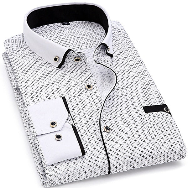 Fashion Print Casual Men Long Sleeve Shirt Stitching Fashion Pocket Design Fabric Soft Comfortable Men Dress Slim Fit Style 8XL