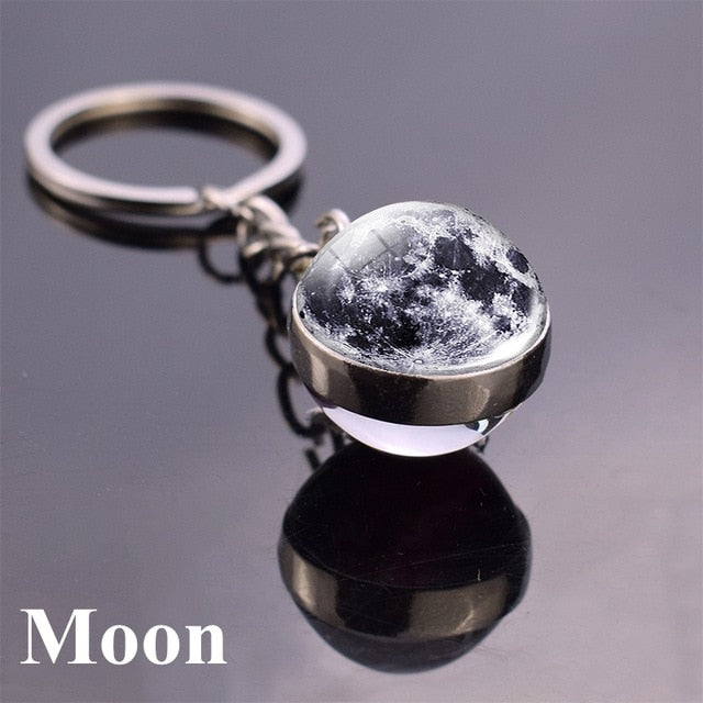 Solar System Planet Keyring Galaxy Nebula Space Keychain Moon Earth Sun Mars Art Picture Double Side Glass Ball Key Chain