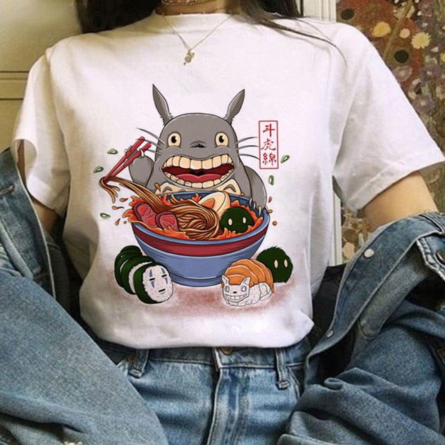 Totoro Studio Ghibli Harajuku Kawaii T Shirt Women Ullzang Miyazaki Hayao Tshirt Funny Cartoon T-shirt Cute Anime Top Tee Female