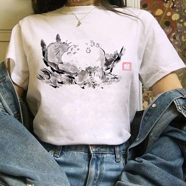 Totoro Studio Ghibli Harajuku Kawaii T Shirt Women Ullzang Miyazaki Hayao Tshirt Funny Cartoon T-shirt Cute Anime Top Tee Female
