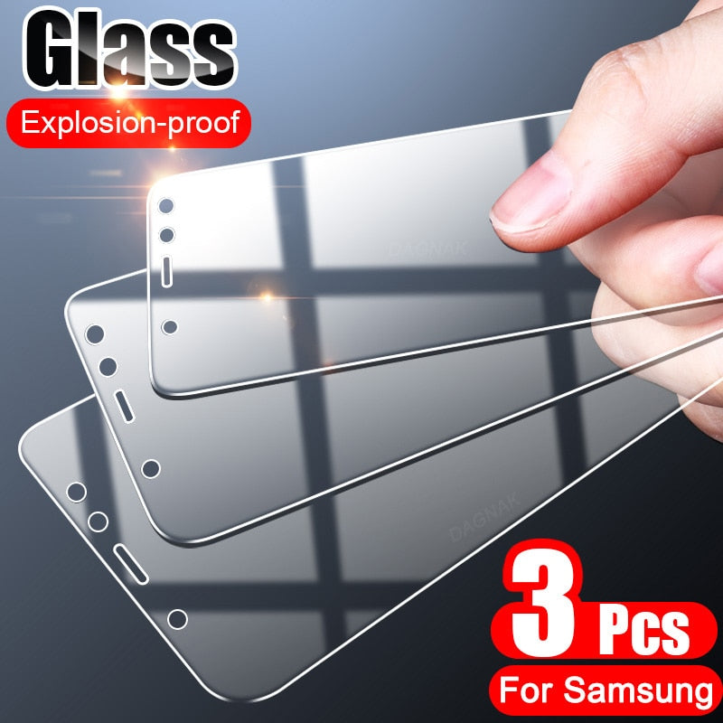 3pcs Tempered Protective Glass for Samsung Galaxy A7 2018 A5 2017 A6 Plus Screen Protector Glass for Samsung J7 J5 J4 J6 J8 Film