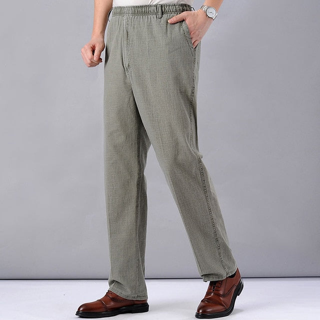 Men's High Waist Trausers Summer Pants Clothing Novelty 2020 Linen Loose Cotton Elastic Band Thin Work Vintage Wide Legs Pants