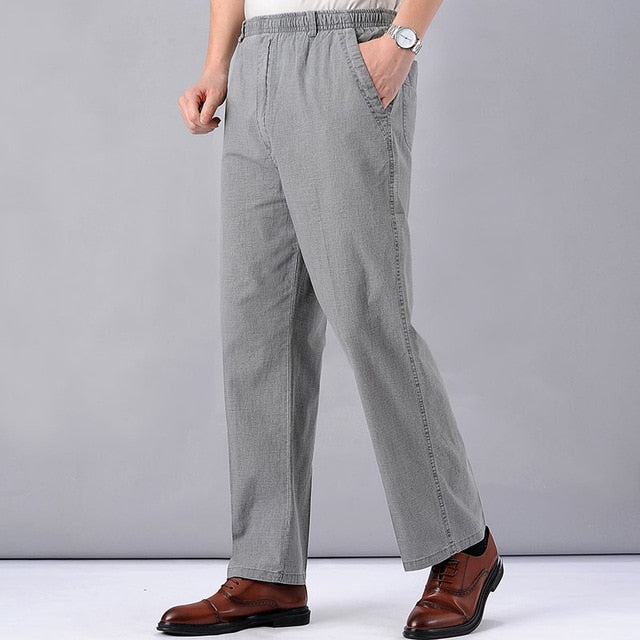 Men's High Waist Trausers Summer Pants Clothing Novelty 2020 Linen Loose Cotton Elastic Band Thin Work Vintage Wide Legs Pants