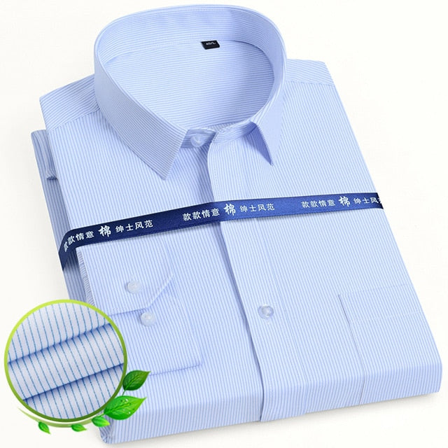 Men's Classic Long Sleeve Solid/striped Basic Dress Shirts Single Patch Pocket Formal Business Standard-fit Office Social Shirt