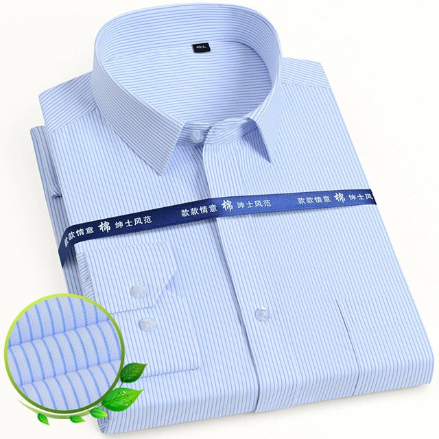 Men's Classic Long Sleeve Solid/striped Basic Dress Shirts Single Patch Pocket Formal Business Standard-fit Office Social Shirt