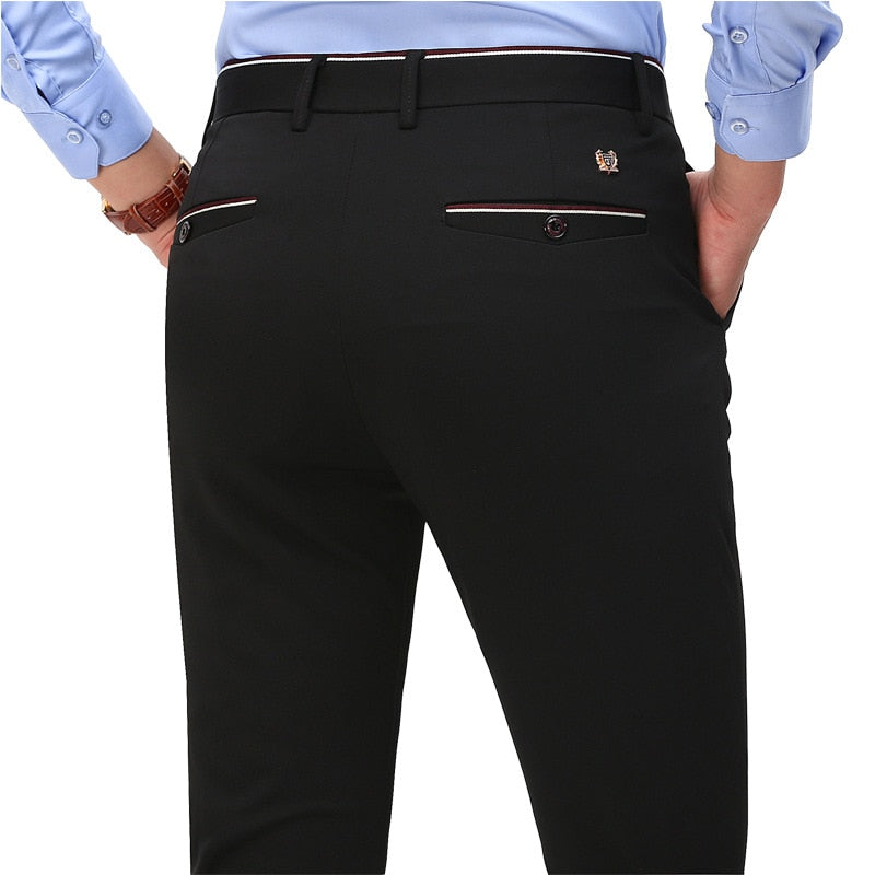 2020 Fashion Suit Pants Mens Elegant Dress Pants Solid Color Straight Long Trousers Male Slim Fit Formal Black Blue Trousers