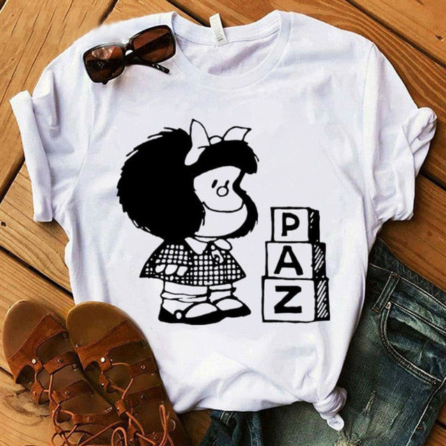 Female T-shirt cartoon PAZ Mafalda or QUIERO Cafe printed female graphic T-shirt Harajuku funny T-shirt female tops Tee