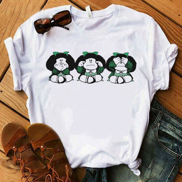 Female T-shirt cartoon PAZ Mafalda or QUIERO Cafe printed female graphic T-shirt Harajuku funny T-shirt female tops Tee