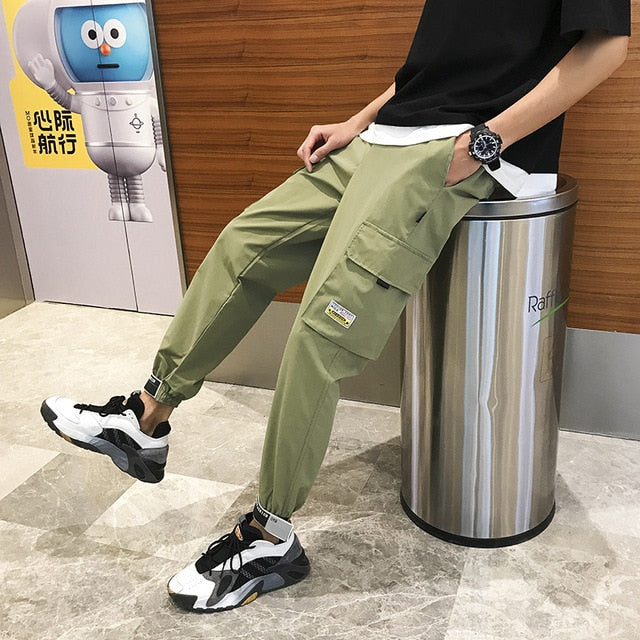 Men's Side Pockets Cargo Harem Pants 2020 Ribbons Black Hip Hop Casual Male Joggers Trousers Fashion Casual Streetwear Pants