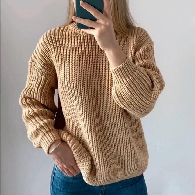 Hirsionsan Loose Autumn Sweater Women 2020 New Korean Elegant Knitted Sweater Oversized Warm Female Pullovers Fashion Solid Tops