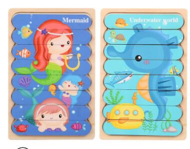Double Sided Strip 3D Puzzles Baby Toy Wooden Montessori Materials Educational Toys For Children Large Bricks Kids Learning Toys