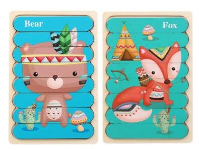 Double Sided Strip 3D Puzzles Baby Toy Wooden Montessori Materials Educational Toys For Children Large Bricks Kids Learning Toys