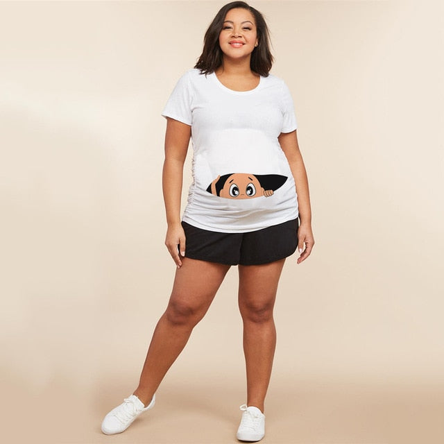 Summer Funny Cartoon Print Maternity Clothing Plus-Size Short Sleeve Pregnant T-Shirt Tops  Women Hot Sale T-Shirts