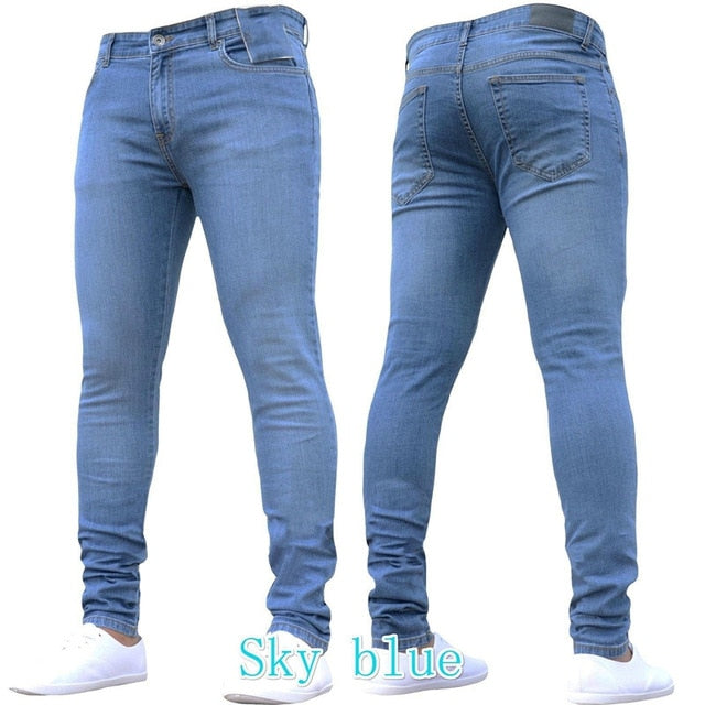 Jeans Men Pure Color Denim Cotton Vintage Wash Hip Hop pencil pants Work Trousers Pants S-4XL Size Skinny stretch cotton Jeans