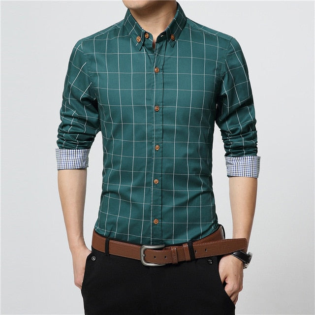 ERIDANUS 2020 Men's Plaid Cotton Dress Shirts Male High Quality Long Sleeve Slim Fit Business Casual Shirt Plus Size 5XL MCL087
