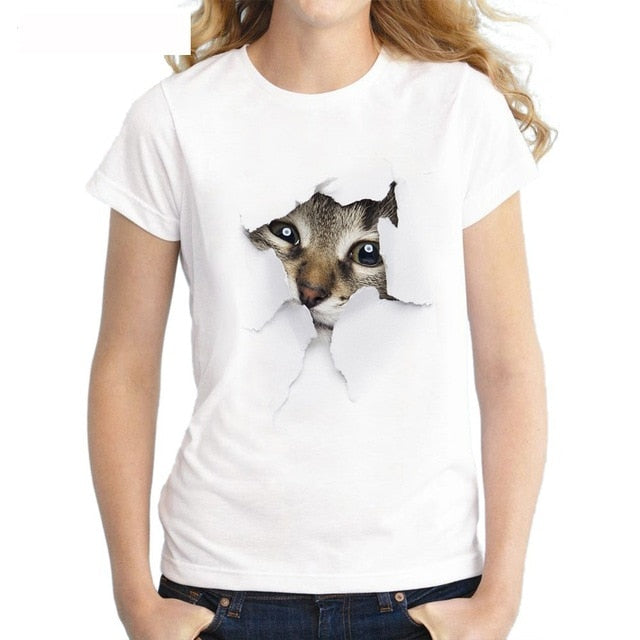 Harajuku Women T-Shirt 3D cat Print Casual tee Summer Short sleeve Round neck Cheap Clothes China Top Mode Femme qy*