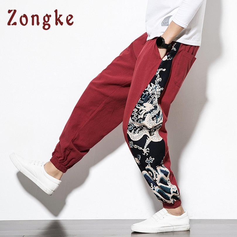 Zongke Chinese Dragon Harem Pants Men Joggers Sweatpants Japanese Streetwear Men Pants Trousers Work Mens Pants 2021 M-5XL
