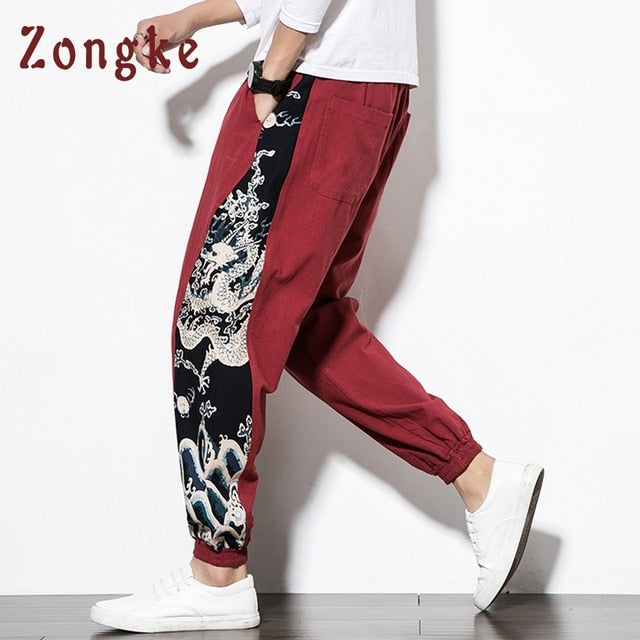 Zongke Chinese Dragon Harem Pants Men Joggers Sweatpants Japanese Streetwear Men Pants Trousers Work Mens Pants 2021 M-5XL