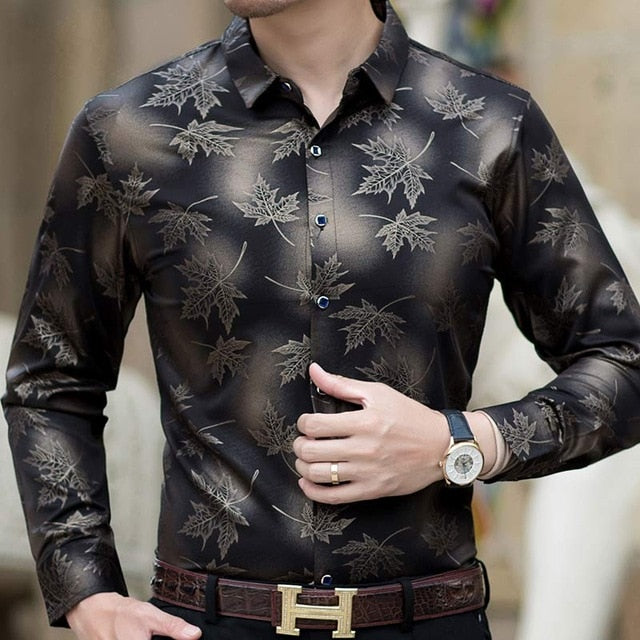 2020 New Social Long Sleeve Maple Leaf Designer Shirts Men Slim Fit Vintage Fashions Men's Shirt Man Dress Jersey Clothing 36565