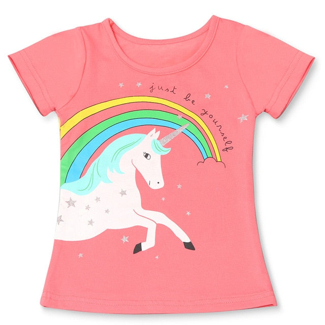 2020 Summer Fashion Unisex Unicorn T-shirt Children Boys Short Sleeves White Tees Baby Kids Cotton Tops For Girls Clothes 3 8Y