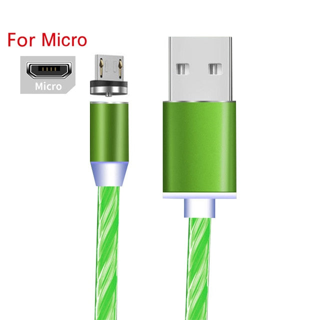 Magnetic LED Light Cable Fast Charging Magnet Micro USB Type C Cable LED Wire Cord Type-C Charger For iPhone Samsung S10