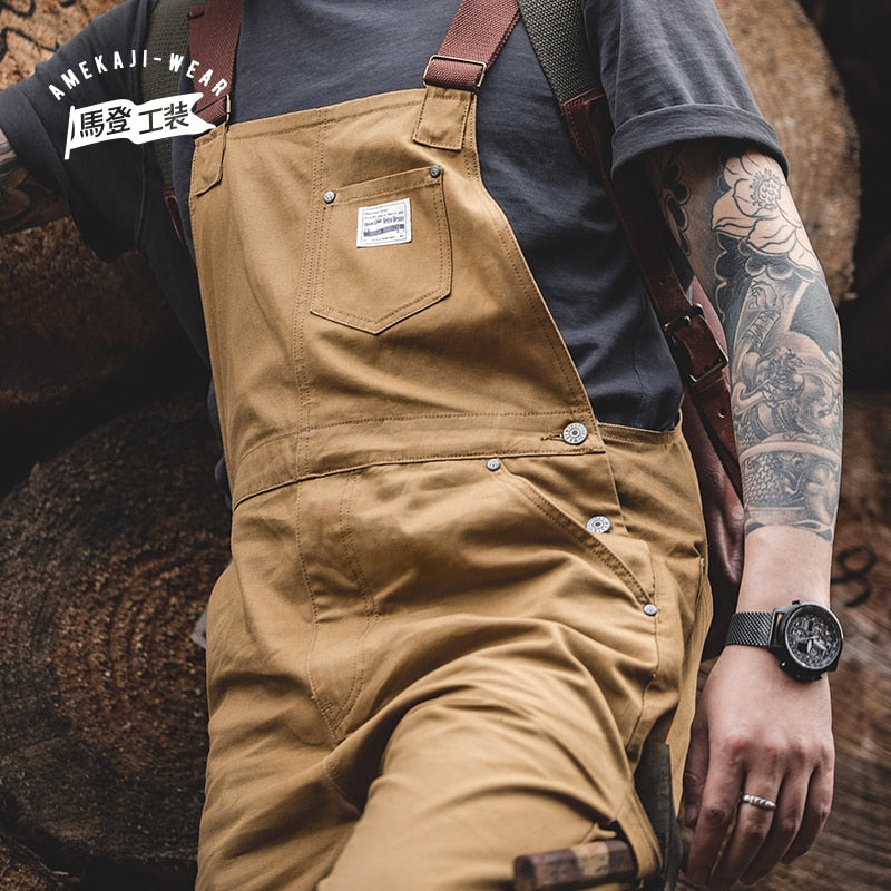Maden Vintage Jeans Overalls Mens Jumpsuit Cargo Work Pants Baggy Bib Contrast Stitch Denim Overalls Stitch Trousers New