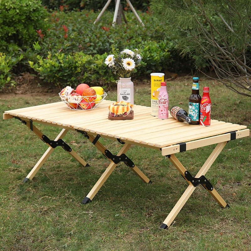 Camping Folding Wood Table- Portable Foldable Outdoor Picnic Table,Cake Roll Wooden Table Picnic, Camp, Travel,Garden BBQ