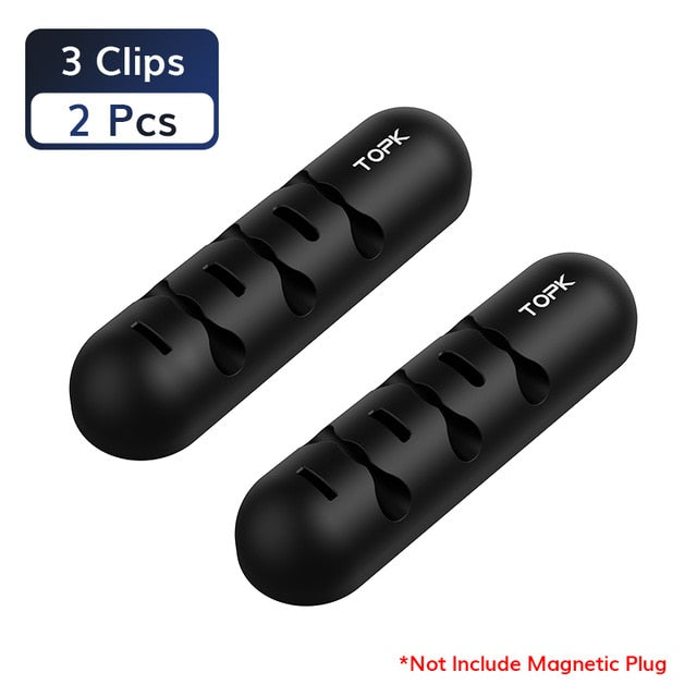 TOPK Cable Organizer & Magnetic Plug Box Silicone USB Cable Winder Flexible Cable Management Clips for Mouse Earphone Holder