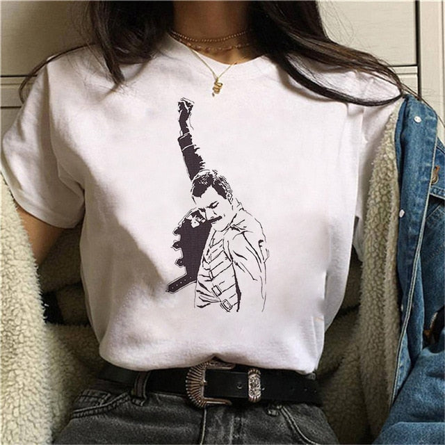 90s Graphic Rock Top Tees Female Freddie Mercury Queen Band T Shirt Women Harajuku Vintage T-shirt Fashion Queen Tshirt