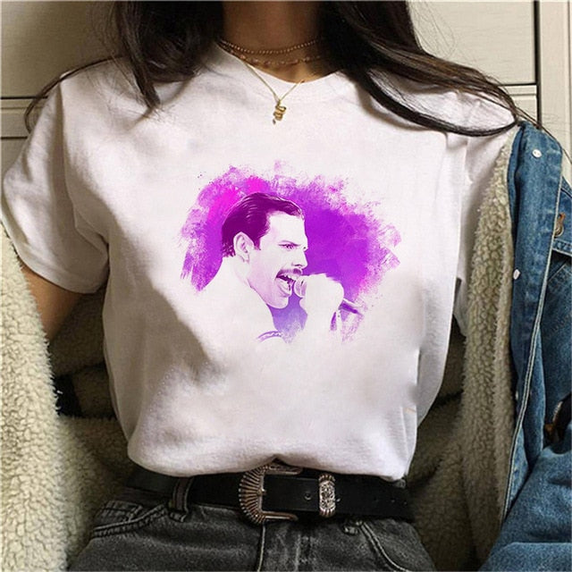90s Graphic Rock Top Tees Female Freddie Mercury Queen Band T Shirt Women Harajuku Vintage T-shirt Fashion Queen Tshirt
