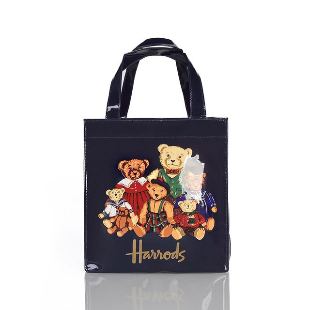 London Style PVC Reusable Shopping Bag Women's Bag Eco Friendly Flower Shopper Bag Waterproof Handbag Lunch Tote Shoulder Bag