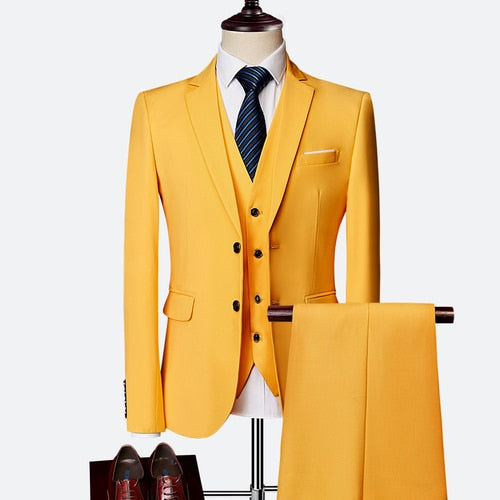 Jacket + Pant + Vest / 2020 New Men Business Slim Suits Sets Wedding Dress Three-piece Suit Blazers Coat Trousers Waistcoat