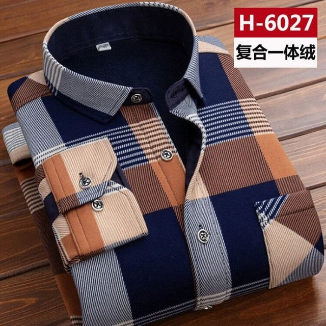 2021 Winter Mens Fashion Warm Long Sleeve Plaid Shirt Thick Fleece Lined Soft Casual Flannel Warm Dress Shirt Plus Size 5XL 6XL