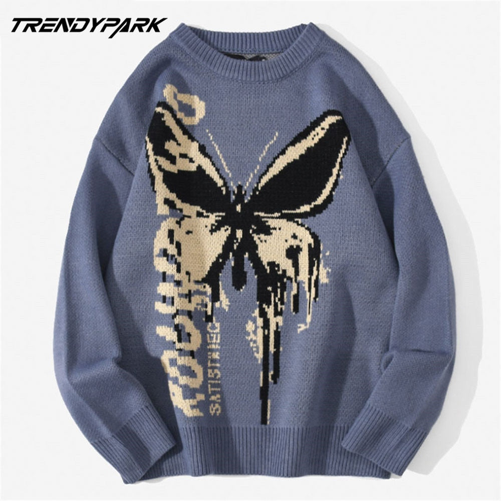 Hip Hop Knitwear Mens Sweaters 2020 Harajuku Fashion Butterfly Male Loose Tops Casual Streetwear Pullover Sweaters