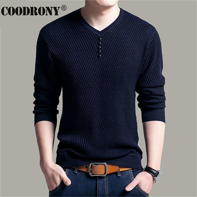 COODRONY Brand Sweater Men Casual Button V-Neck Pullover Shirt Spring Autumn Slim Fit Long Sleeve Knitted Soft Cotton Pull Homme
