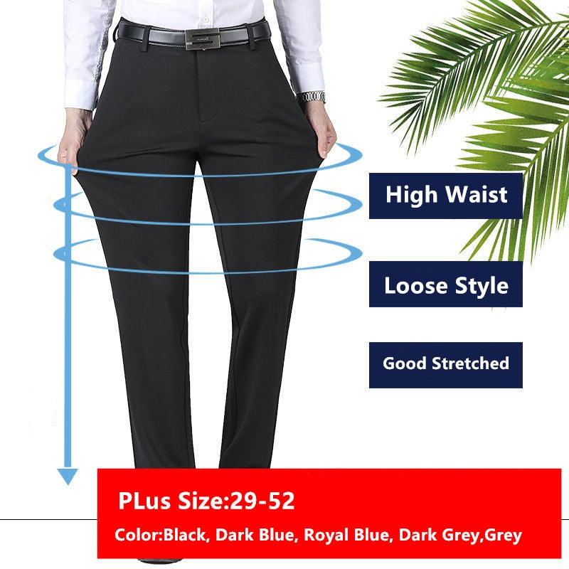 Formal Pants Men Thick Autumn Black Blue Grey Elastic Stretch Bussiness Loose Suit Big Plus Size 46 48 50 52 Office Trousers