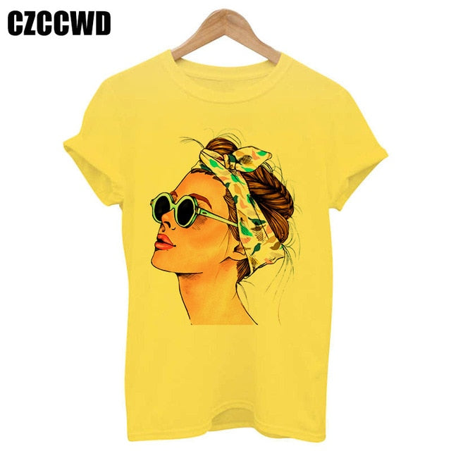 Yellow Plus Size Tshirt Women Summer Vogue Print Lady Casual T-Shirt Tops Harajuku Streetwear Short Sleeve O-Neck Tees Tshirt