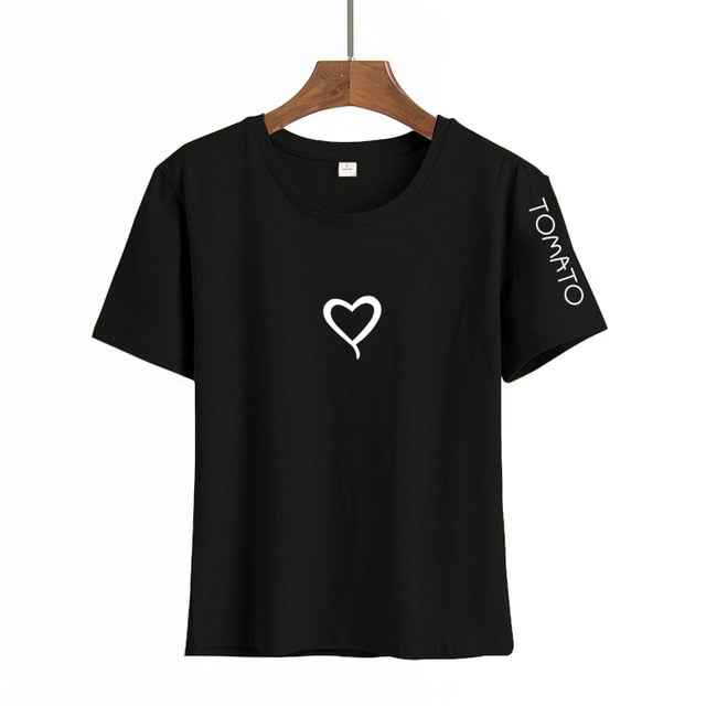 Harajuku Heart Print T Shirt Women Short Sleeve O Neck Loose Tshirt 2020 Summer Tee Tops Short Sleeve Female Camisetas Mujer