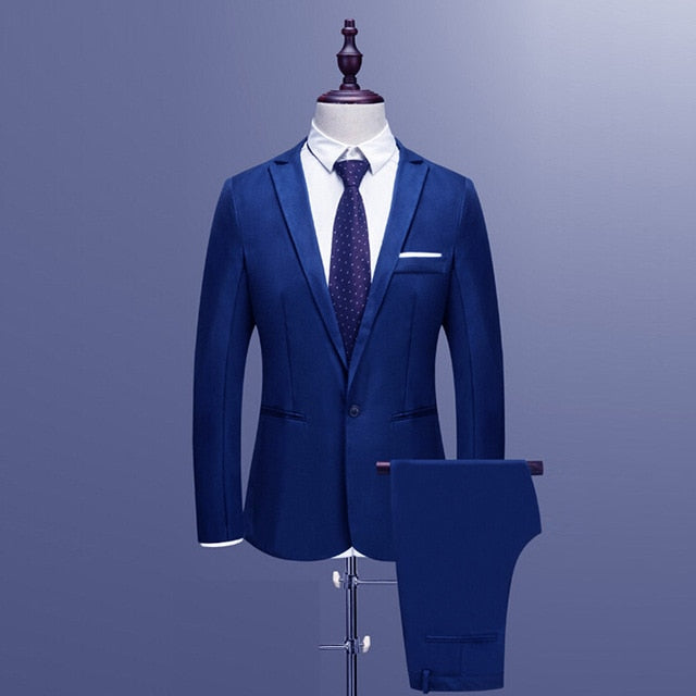 2021 New Men's Slim Button Suit Pure Color Dress Blazer Host Show Jacket Coat & Pant Mens Formal Blazer Plus Size костюм мужской