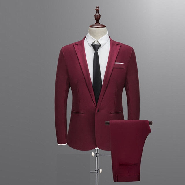 2021 New Men's Slim Button Suit Pure Color Dress Blazer Host Show Jacket Coat & Pant Mens Formal Blazer Plus Size костюм мужской